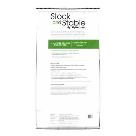 back of a stock and stable multi species feed on a white background