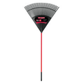 A 10-inch black and red garden rake with a black plastic head and a red handle, shown against a plain white background.