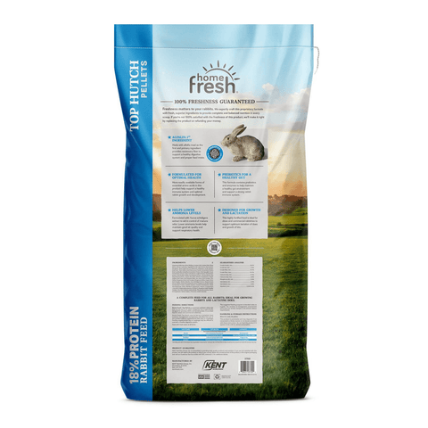 Blue Seal Home Fresh® Top Hutch Rabbit Feed in a 50 lb bag, small animal supplies for healthy rabbit nutrition.