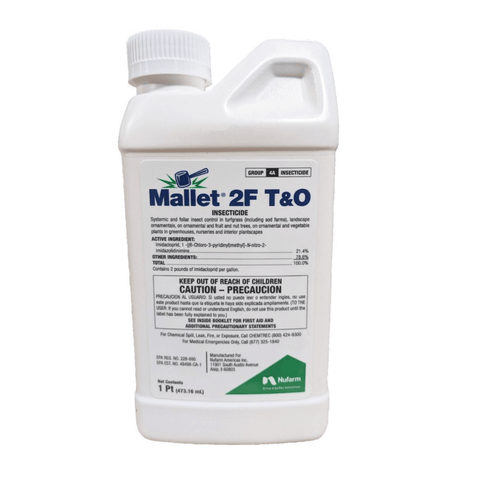 Heritage Professional Products Group Mallet 2F T&O Imidacloprid insecticide for lawn and turf care, shown in a container with label.