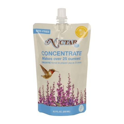 Clear hummingbird nectar concentrate in 8.5 oz bottle, bird food by Nature’s Way Nectar Series, ideal for hummingbird feeders.