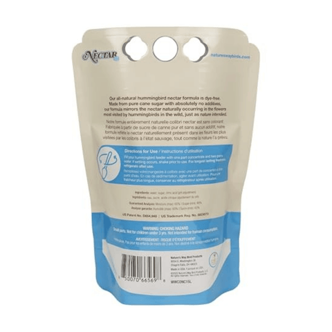Clear hummingbird nectar concentrate from Nature’s Way Nectar Series, designed for wild bird feeders, by Bradley Caldwell Inc.
