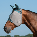 Cashel Crusader patterned fly mask for horse with ears, featuring mesh eye coverage and adjustable straps for protection against flies.