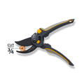 Gardening pruner with cut capacity indicator on a white background