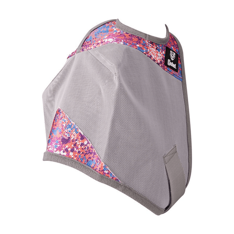 Cashel Crusader Fly Mask for small Arabian or pony horses, splash color, provides fly protection and sunshade.