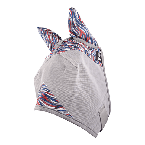 Cashel Crusader patterned fly mask with ears for small ponies, featuring American Wave design, made for horse protection.