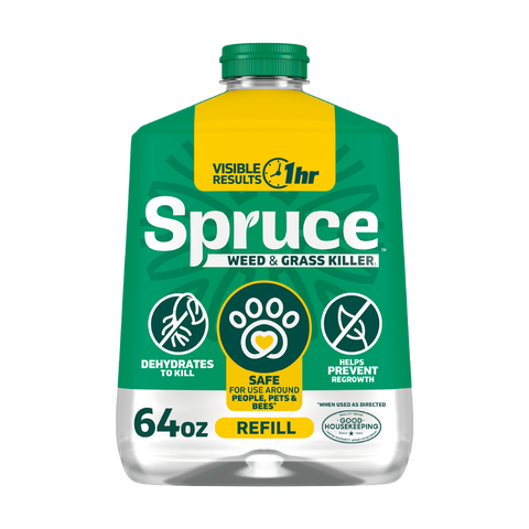 Spruce 64 oz manual weed and grass killer bottle with spray nozzle for easy application in lawn and garden.