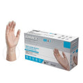 Clear powder-free vinyl exam gloves in large size, 100-count pack, designed for livestock health and veterinary use.