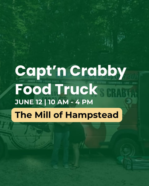 Promotional graphic for Capt'n Crabby Food Truck event at The Mill of Hampstead on June 12.
