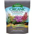 Espoma Organic Charcoal in a 4 qt. bag, suitable for lawn and garden use, shown in a clear image of the charcoal.