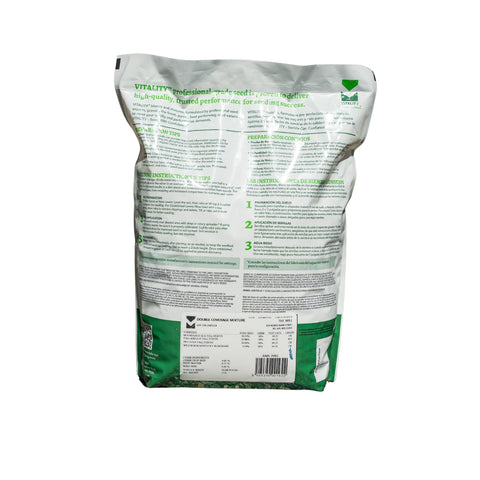 Close-up of The Mill Double Coverage Grass Seed Mix packaging, showcasing tall fescue and Kentucky bluegrass turf seed.