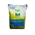 Close-up of The Mill Double Coverage Grass Seed Mix bag showing tall fescue and Kentucky bluegrass turf seed for lawn planting.