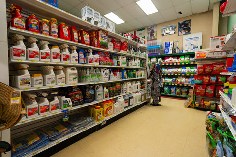 store aisle with shelves stocked with various products