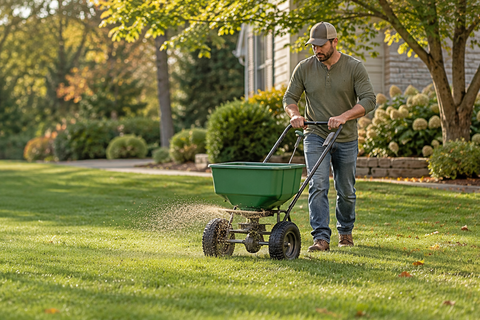man seeding his lawn 