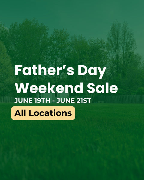 Father's Day Weekend Sale advertisement with a green background and text overlay.