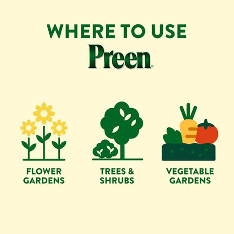Preen Garden Weed Preventer in a 17.5 lb drum, garden supply to control weeds and protect garden beds.