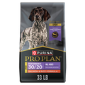 Bag of Purina Pro Plan Sport Performance dry dog food with salmon and rice formula, showing the product packaging.