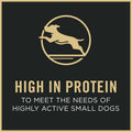 Bag of Pro Plan® Adult Small Breed Chicken & Rice Formula dry dog food by Purina, featuring small breed dog food with chicken and rice ingredients.
