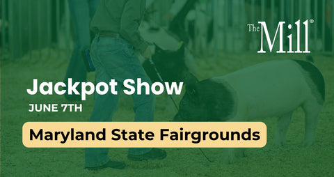 Advertisement for The Mill Jackpot Show at the Maryland State Fairgrounds with text overlay.