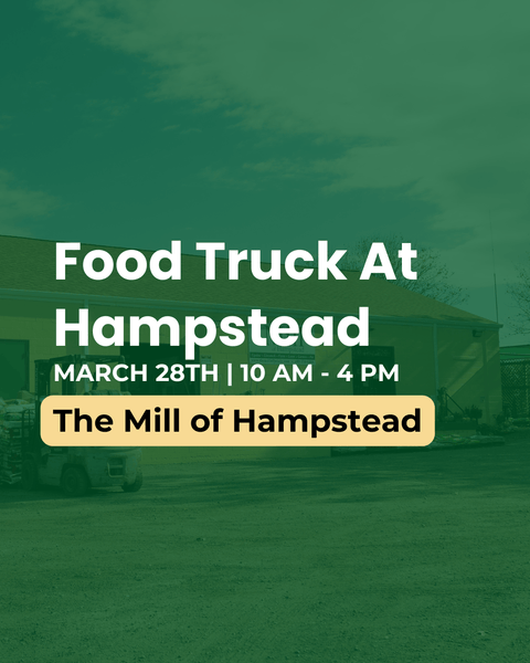 Promotional poster for a food truck event at The Mill of Hampstead with text overlay.