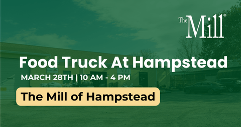Promotional banner for a food truck event at The Mill of Hampstead with text and logo.