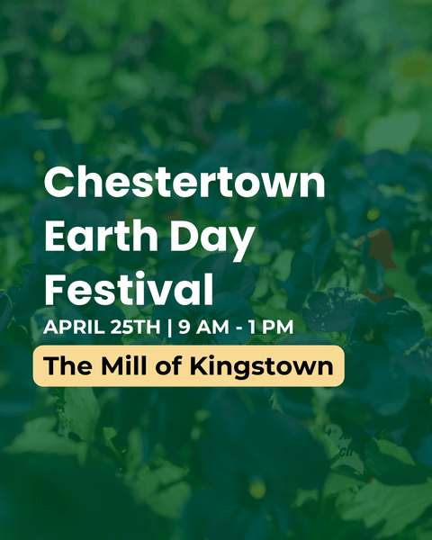 Promotional graphic for Chestertown Earth Day Festival with event details on a green leafy background.