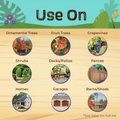 a graphic of what lanternfly insecticide spray can be used on: ornamental trees, fruit trees, grapevines, shrubs, decks/patios, fences, homes, garages, barns/sheds.