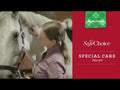An informational video on Nutrena SafeChoice Special Care with a girl standing next to a white horse. This link leads to YouTube.com.