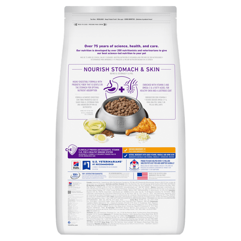 Hill’s Science Diet Adult Sensitive Stomach & Skin Chicken and Barley Recipe dry dog food in a bag, designed for sensitive stomachs and skin.