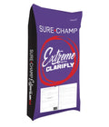 Sure Champ Extreme show feed supplement with Clarifly, 25 and 40 lb bags, featuring packaging and product labeling.
