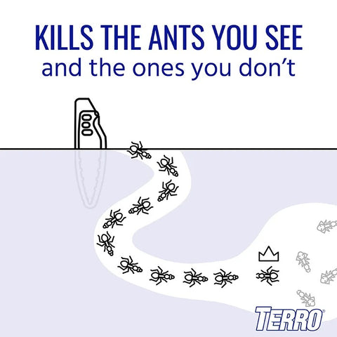 Terro Liquid Ant Bait Stakes kills the ants you see and the ones you don't in this informational graphic