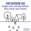 Terro Liquid Ant Bait Stakes for outdoor use target ants outside before they enter your home in this informational graphic