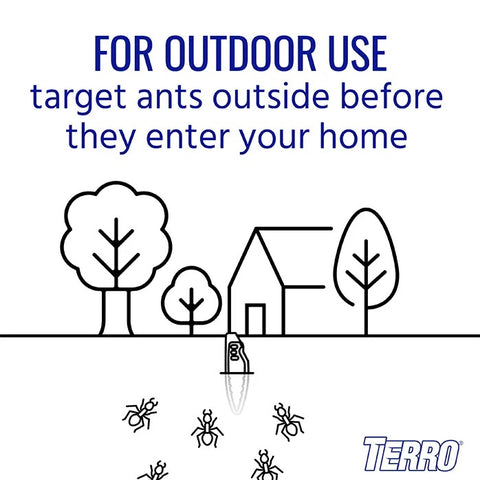Terro Liquid Ant Bait Stakes for outdoor use target ants outside before they enter your home in this informational graphic