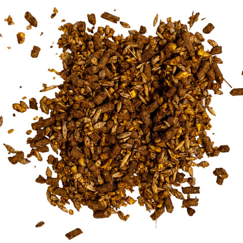 Close-up of The Mill 11% Sweet Horse Feed showing textured, nutritious horse feed pellets in natural colors.