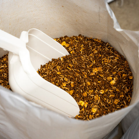 Show cattle feed by The Mill, 14% protein Mill Beef Show Feed in a 50 lb bag, designed for beef cattle show animals.