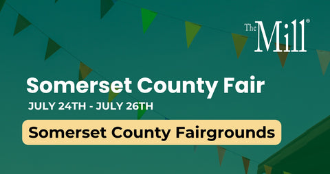 Promotional graphic for Somerset County Fair with event dates and location on a green background.