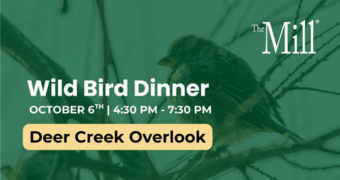 A promo for the wild bird dinner event for the mill with a bird with a green background