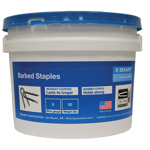Barbed fence staples- 1.75 inch, 8 pound bucket