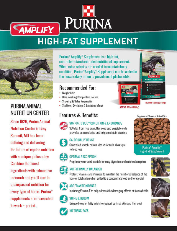 Purina Amplify HighFat Horse Supplement The Mill Bel Air, Black Horse, Red Lion, Whiteford