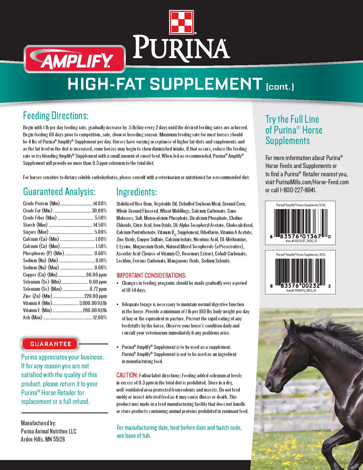 Purina Amplify HighFat Horse Supplement The Mill Bel Air, Black Horse, Red Lion, Whiteford