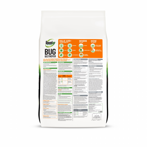 Round Up Bug Destroyer Granules 10 lbs, pesticide product for pest control, showing the granules in a bag.