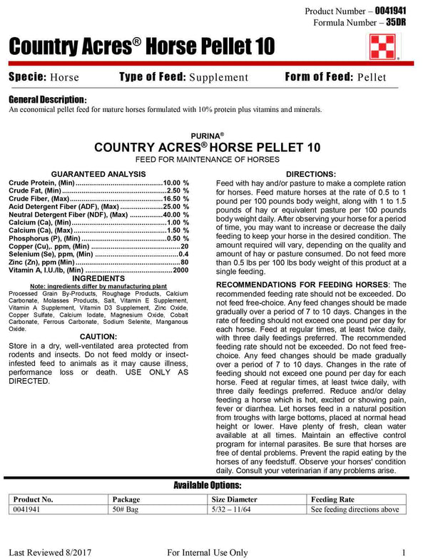 Country Acres 10 Horse Feed Pellet The Mill Bel Air, Black Horse