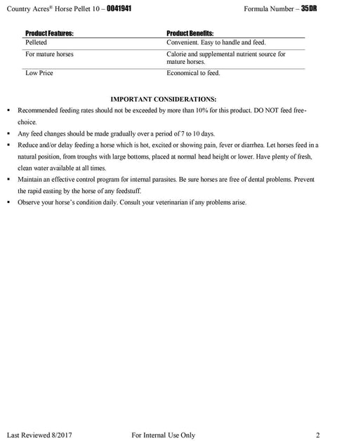 Purina Country Acres Pellet Label