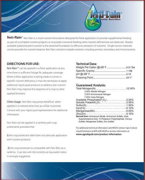 Agroliquid Fertilizer 2.5 Gallon Concentrate Label