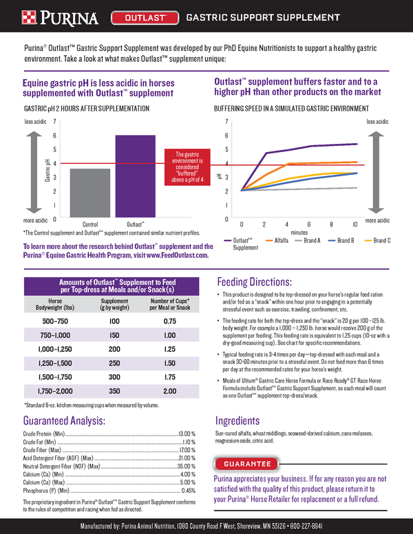 Purina Outlast Gastric Support Horse Supplement The Mill Bel Air, Black Horse, Red Lion