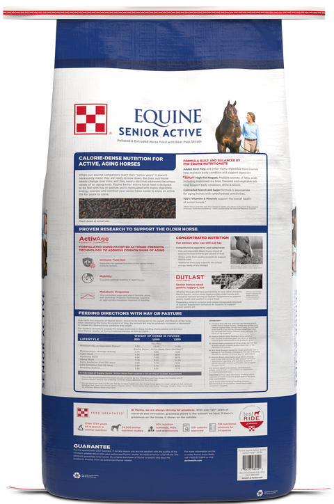 Purina equine active senior horse feed nutrition information
