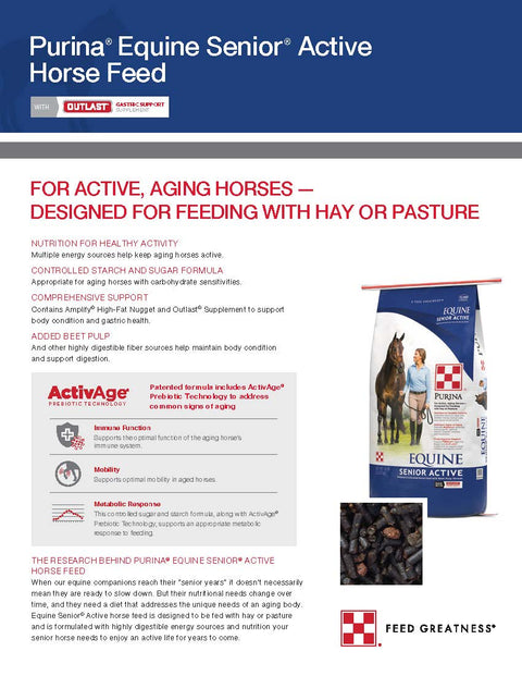 purina equine active senior horse feed nutrition information