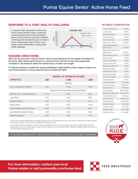 purina equine active senior horse feed nutrition information