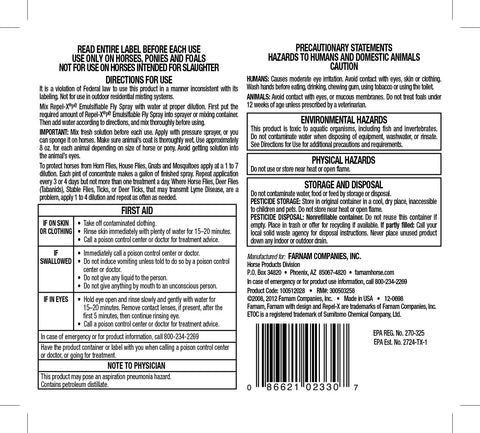 Farnam Repel-X Emulsifiable Fly Spray Label
