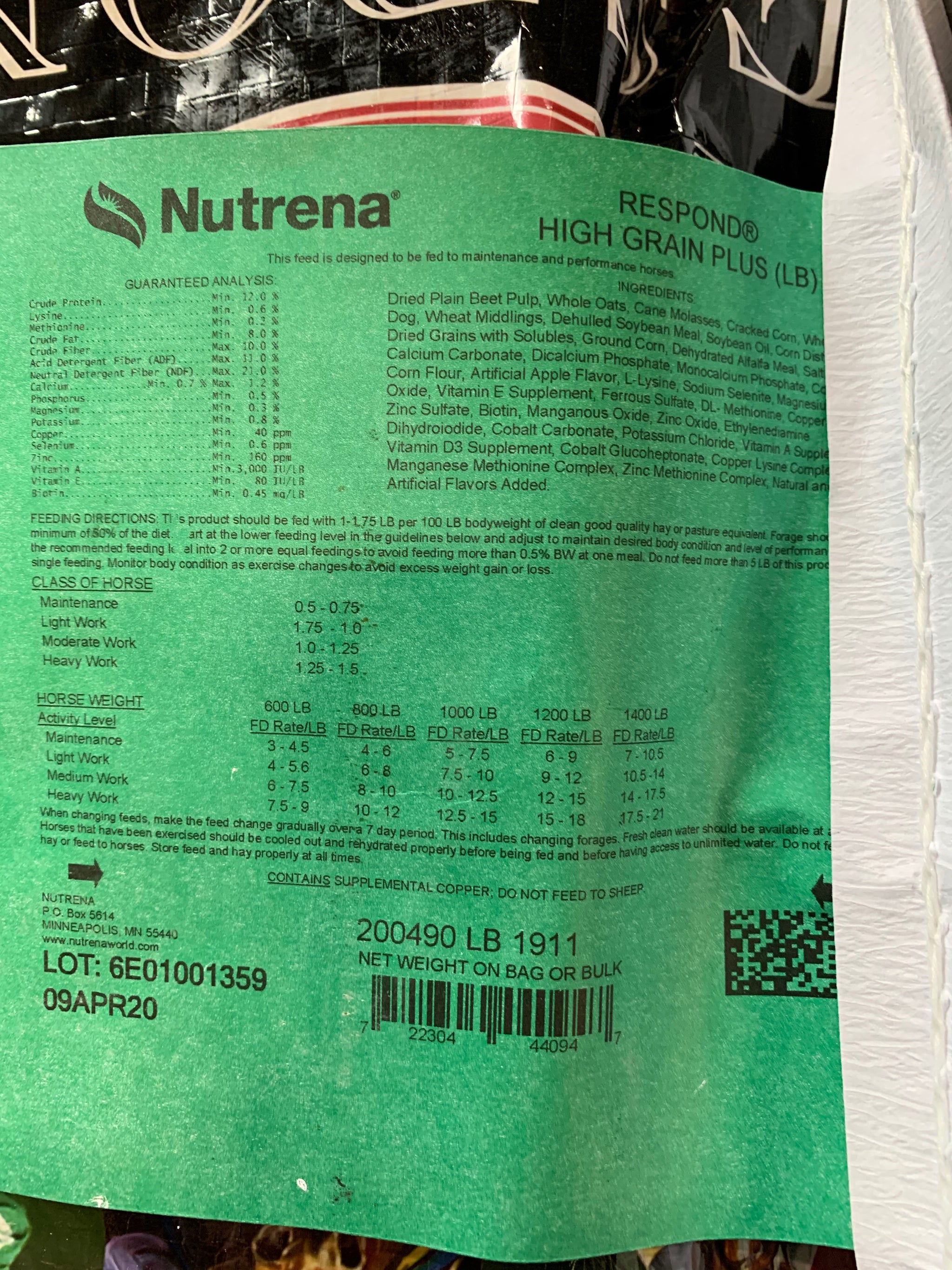 Nutrena horse hotsell feed green bag